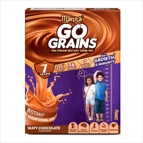 Go Grains Chocolate - Instant healthy millet drink - 7 Grains - 24 vitamins & Minerals - 200g