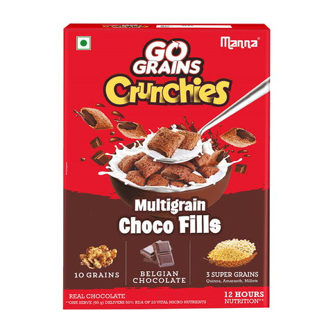 Manna Multigrain Choco Fills Breakfast Cereal for Kids 450g | Millets, Quinoa, Amaranth | Go Grains Crunchies