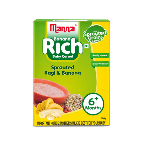 Banana Rich 200g - Baby Food (6+Months) Sprouted Ragi & banana - 100% Natural Health Mix