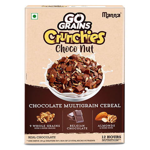 Go Grains - Crunchies Choconut Multigrain Cereal for Kids - Real Chocolate & Nuts - 450g