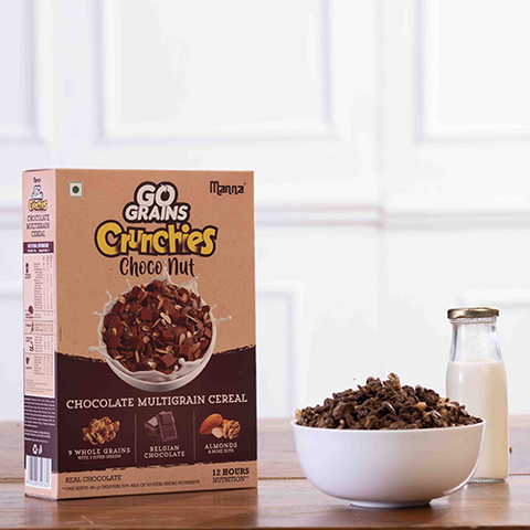 Go Grains - Crunchies Choconut Multigrain Cereal for Kids - Real Chocolate & Nuts - 450g