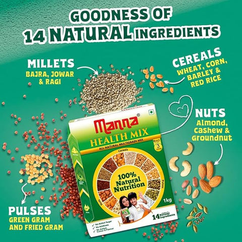 Manna Health Mix 600g and Manna Jaggery Powder 350g Combo Pack | 100% Natural, Zero Added Sugar, No Preservatives, No Chemicals
