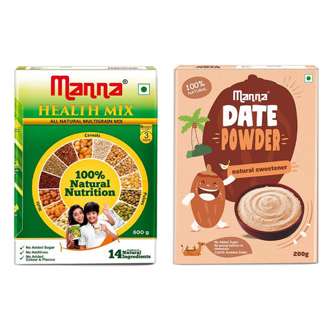 Manna Health Mix and Manna Date Powder Combo Pack | All Natural Kids Nutrition Drink + All Natural Sweetner For Kids