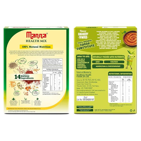 Manna Health Mix 600g and Manna Jaggery Powder 350g Combo Pack | 100% Natural, Zero Added Sugar, No Preservatives, No Chemicals