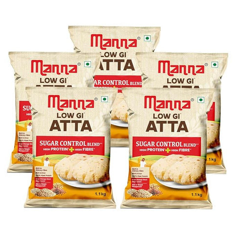 Manna Low GIᶺ Atta for Diabetic Care | Helps Manage Blood Sugar Levelsᶺ | 21g Protein & 14g Fibre in 3-4 Rotis | Lab-Tested Low GI <46 | 100% Plant Protein | 5.5kg