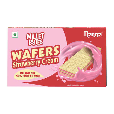 Manna Millet Bytes Multigrain Wafers with Millets |  Treat Waffy of Strawberry Cream | 75g