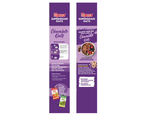 Manna Supergrain Oats Chocolate Flavour | With Foxtail Millet and Jowar | Real Chocolate | No Added Colour, Flavours, Preservatives