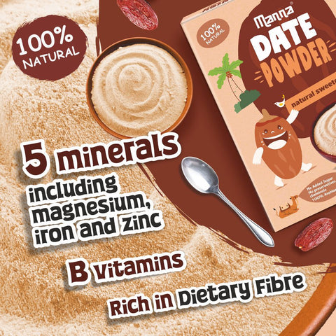 Manna Date Powder Natural Sweetner for Kids | 100% Arabian Dates | No Added Sugar, Preservatives or Chemicals