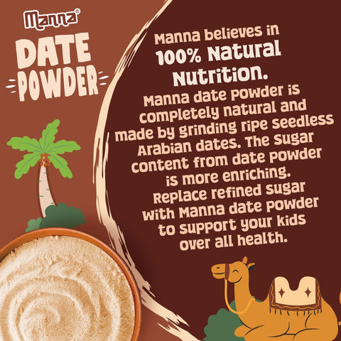 Manna Date Powder Natural Sweetner for Kids | 100% Arabian Dates | No Added Sugar, Preservatives or Chemicals