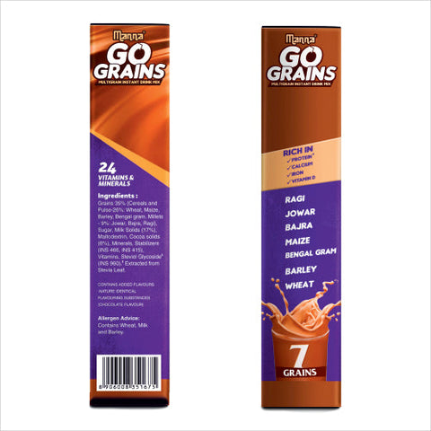 Go Grains Chocolate - Instant healthy millet drink - 7 Grains - 24 vitamins & Minerals - 200g