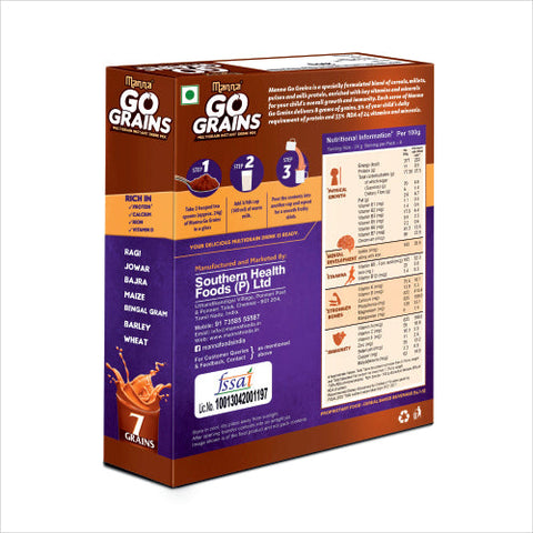 Go Grains Chocolate - Instant healthy millet drink - 7 Grains - 24 vitamins & Minerals - 200g