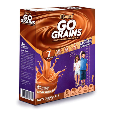 Go Grains Chocolate - Instant healthy millet drink - 7 Grains - 24 vitamins & Minerals - 200g