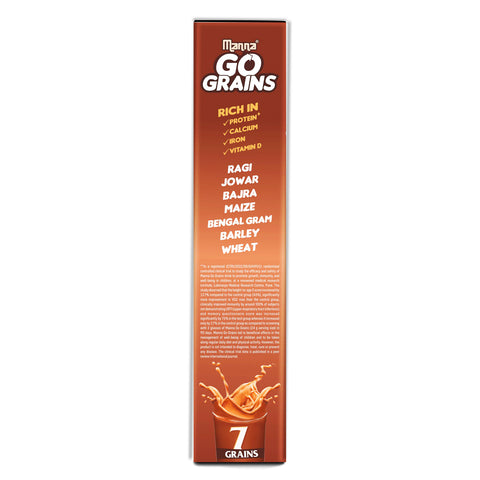 Manna Go Grains 400g - Kids Nutrition Drink - Clinically Proven to 2X Growth, Memory & Immunity, 1.5X stamina with 7 Multigrains Millets. Naturally sweetned with stevia. Chocolate Flavor.