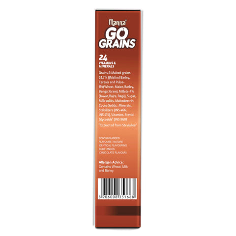 Manna Go Grains 400g - Kids Nutrition Drink - Clinically Proven to 2X Growth, Memory & Immunity, 1.5X stamina with 7 Multigrains Millets. Naturally sweetned with stevia. Chocolate Flavor.