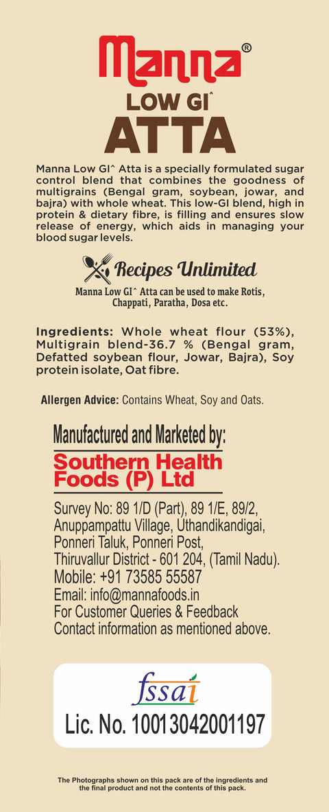 Manna Low GIᶺ Atta for Diabetic Care | Helps Manage Blood Sugar Levelsᶺ | 21g Protein & 14g Fibre in 3-4 Rotis | Lab-Tested Low GI <46 | 100% Plant Protein | 5.5kg