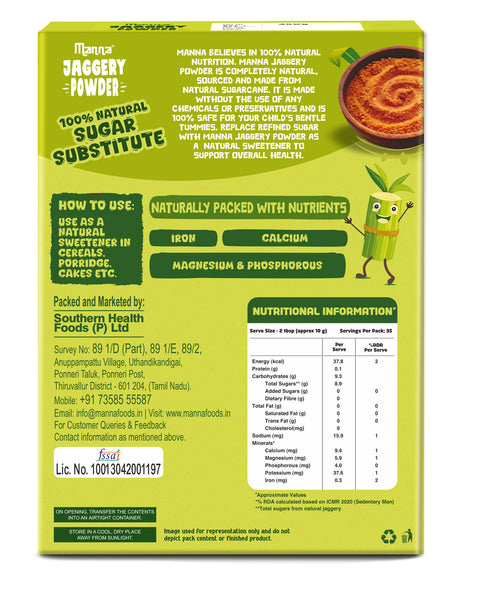 Manna Jaggery powder, Healthy Sugar Subsitute | 100% Natural Sugar Substitute | No Chemicals, No Additives, No Preservatives