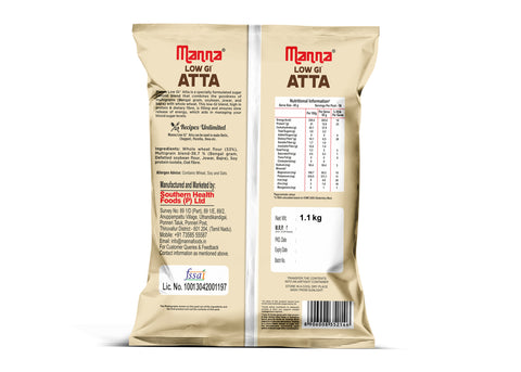 Manna Low GIᶺ Atta for Diabetic Care | Helps Manage Blood Sugar Levelsᶺ | 21g Protein & 14g Fibre in 3-4 Rotis | Lab-Tested Low GI <46 | 100% Plant Protein | 5.5kg