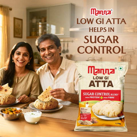 Manna Low GIᶺ Atta for Diabetic Care | Helps Manage Blood Sugar Levelsᶺ | 21g Protein & 14g Fibre in 3-4 Rotis | Lab-Tested Low GI <46 | 100% Plant Protein | 2.2kg