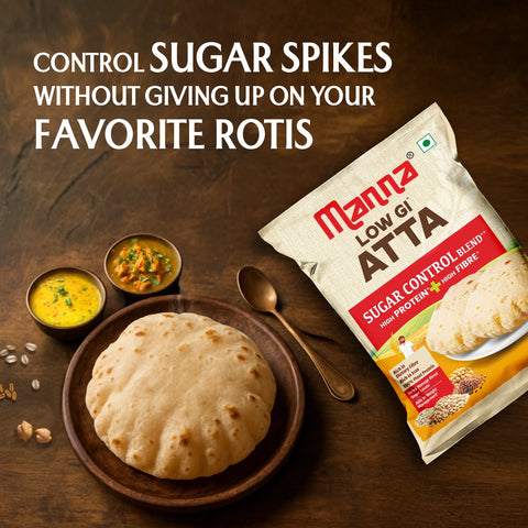Manna Low GIᶺ Atta for Diabetic Care | Helps Manage Blood Sugar Levelsᶺ | 21g Protein & 14g Fibre in 3-4 Rotis | Lab-Tested Low GI <46 | 100% Plant Protein | 2.2kg