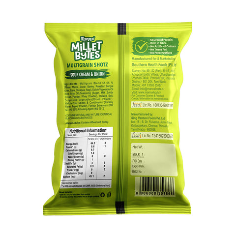 Manna Millet Bytes - Sour Cream & Onion Multigrain Shotz - 175g | Baked No Maida Puff Snack | Combo Pack of 5