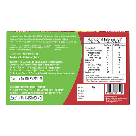 Manna Millet Bytes Multigrain Wafers with Millets |  Treat Waffy of Pineapple | 75g