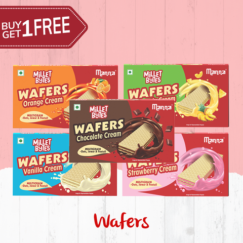 Manna Millet Bytes Multigrain Wafers with Millets | Treat Waffy of Vanilla | 75g