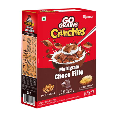Manna Multigrain Choco Fills Breakfast Cereal for Kids 450g | Millets, Quinoa, Amaranth | Go Grains Crunchies