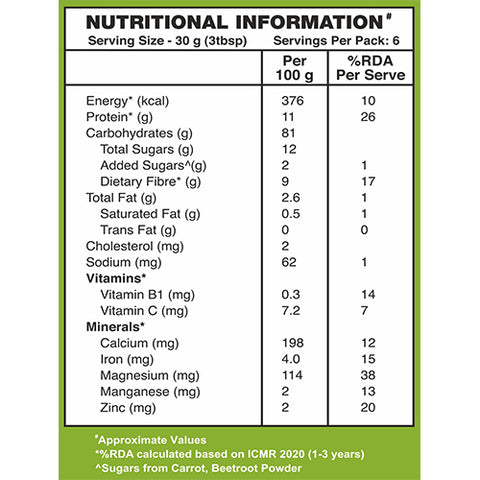 Manna Health Mix Instant - Beetroot & Carrot with Milk | Multigrain Cereal Made with Real Vegetables and 7 Supergrains and Millets. No Added Sugar, No Artificial Color & Flavors 200g