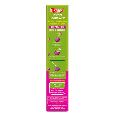 Manna Health Mix Instant - Beetroot & Carrot with Milk | Multigrain Cereal Made with Real Vegetables and 7 Supergrains and Millets. No Added Sugar, No Artificial Color & Flavors 200g