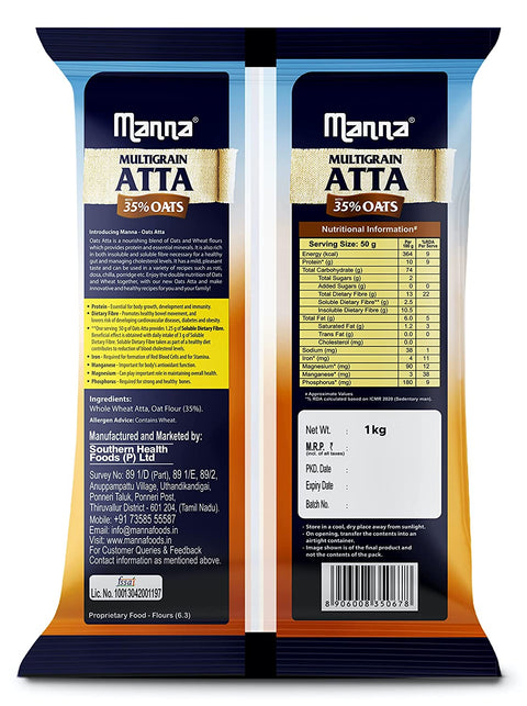 Multigrain Atta with 35% Oats I Diabetic friendly I Helps Reduce cholesterol - 2kg  (Pack of 2)