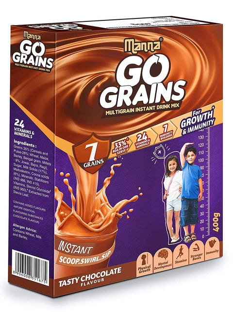 Go Grains Chocolate - 33% RDA in one serve - 7 Grains - 7 Immunity builders - 24 vitamins & Minerals(UAE)