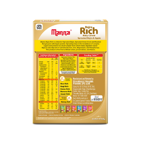 Bajra Rich 200g - Baby Food (6+Months) Sprouted Bajra with Apple Powder - 100% Natural Health Mix(Singapore)