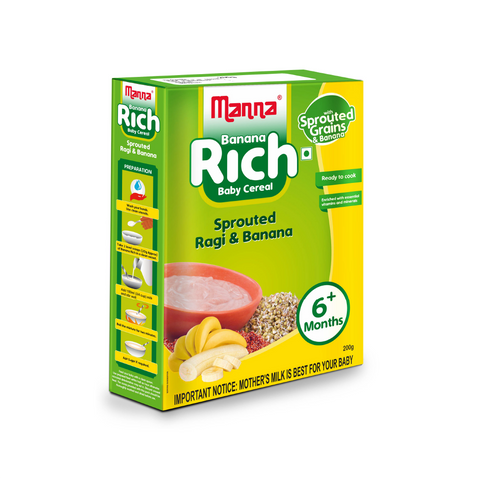 Banana Rich 200g - Baby Food (6+Months) Sprouted Ragi & banana  - 100% Natural Health Mix