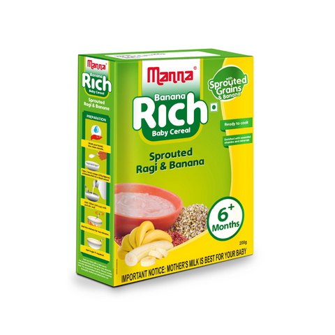 Banana Rich 200g - Baby Food (6+Months) Sprouted Ragi & banana  - 100% Natural Health Mix(US)