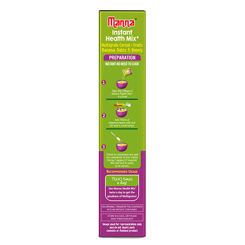 Manna Health Mix Instant - Banana, Dates, Honey with Milk | Multigrain Cereal Made with Real Fruits and 7 Supergrains and Millets. No Added Sugar, No Artificial Color & Flavors 200g