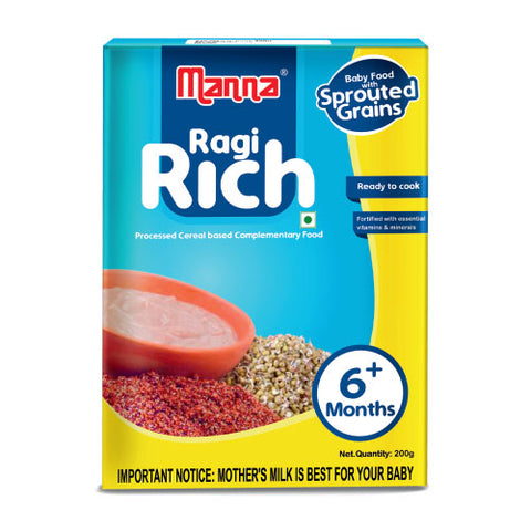Ragi Rich 200g - Baby Food (6+Months) Sprouted Ragi & pulses- 100% Natural Health Mix