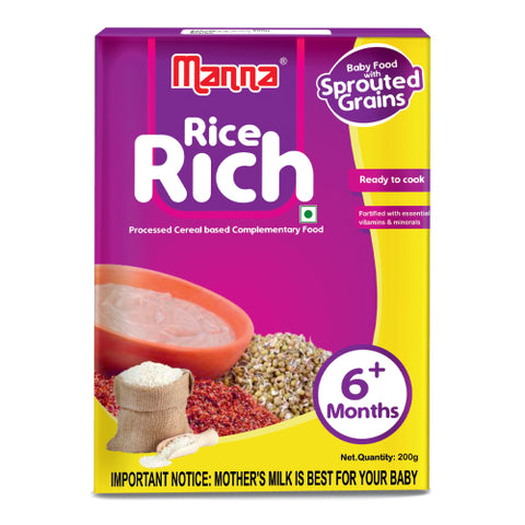 Rice Rich 200g - Baby Food (6+Months) Sprouted Ragi & Rice - 100% Natural Health Mix