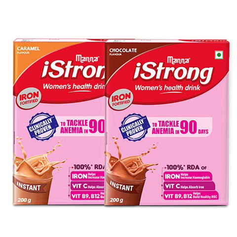 iStrong Women drink -  Clinically Proven to Tackle Anemia in 90 Days. Combo ( Caramel, Chocolate) -400g